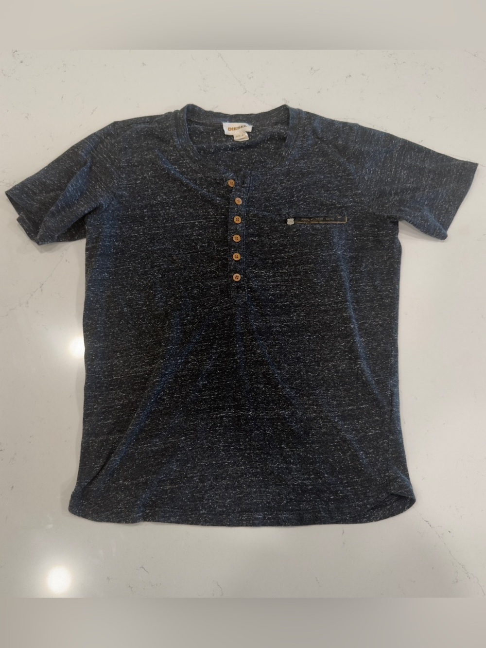 Diesel Men's Black Marled Henley T-Shirt - Medium